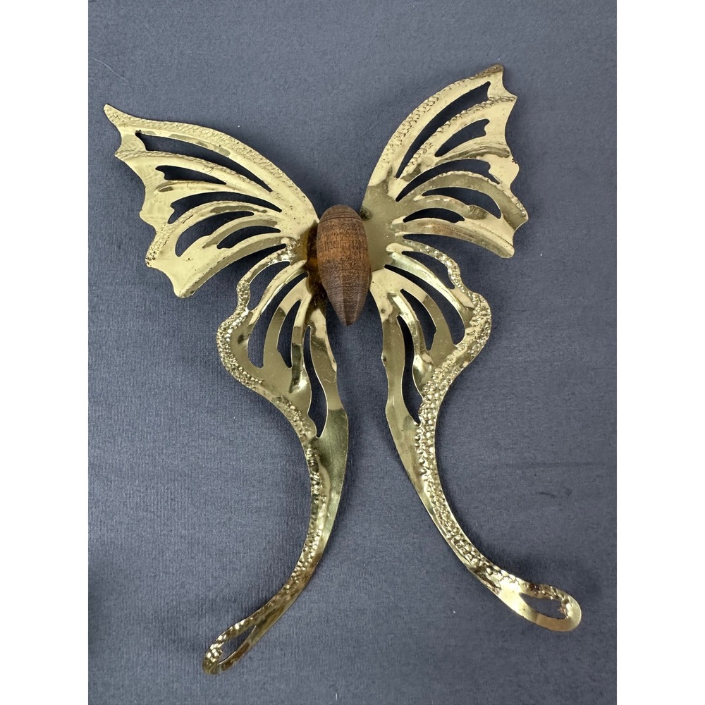 Vintage 1970s HOMCO Brass Wood Butterfly Wall Decor Set of 5 MCM - Picture 4 of 11